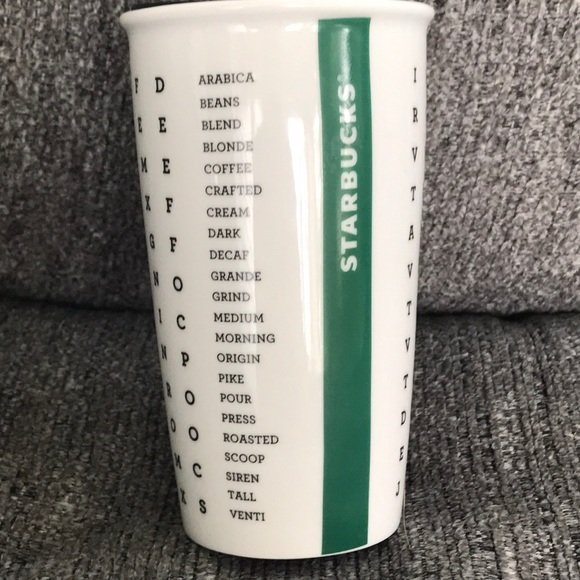 Starbucks 12 oz ceramic travel tumbler coffee cup 2016 word search - Picture 1 of 5